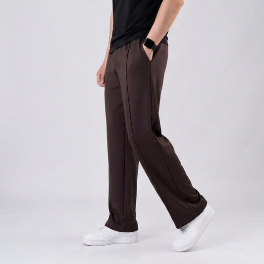 French Terry Pleated Trouser - Mocha Brown