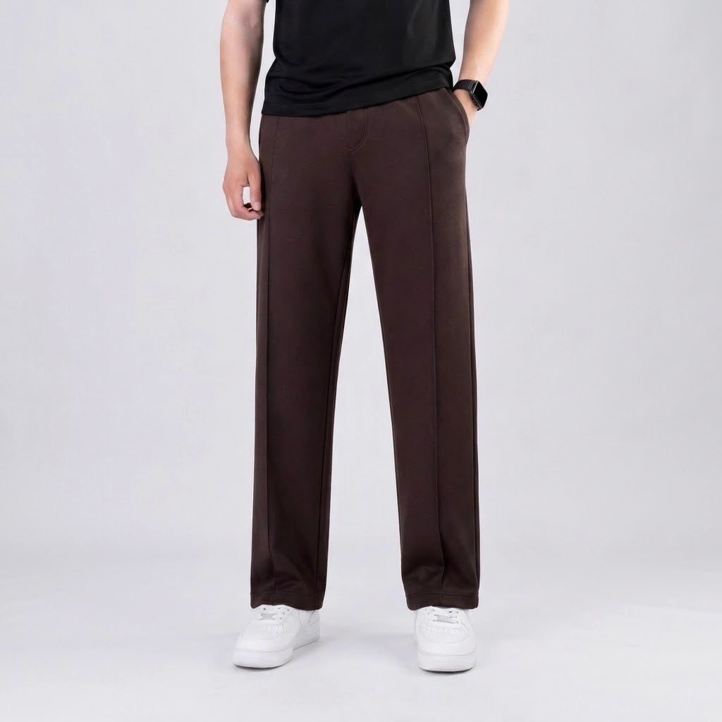 French Terry Pleated Trouser - Mocha Brown