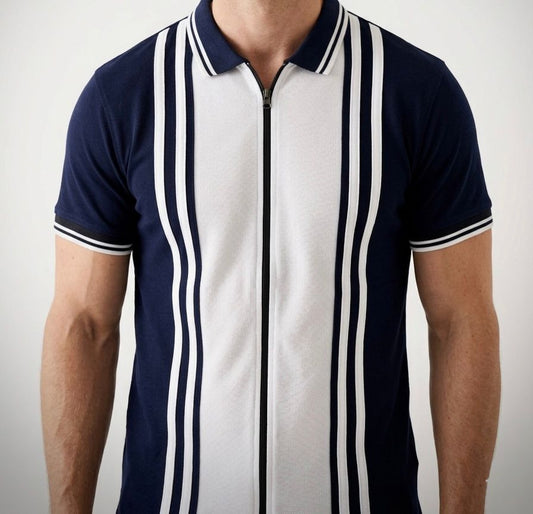 Dual Tone - Zipper Polo Navy