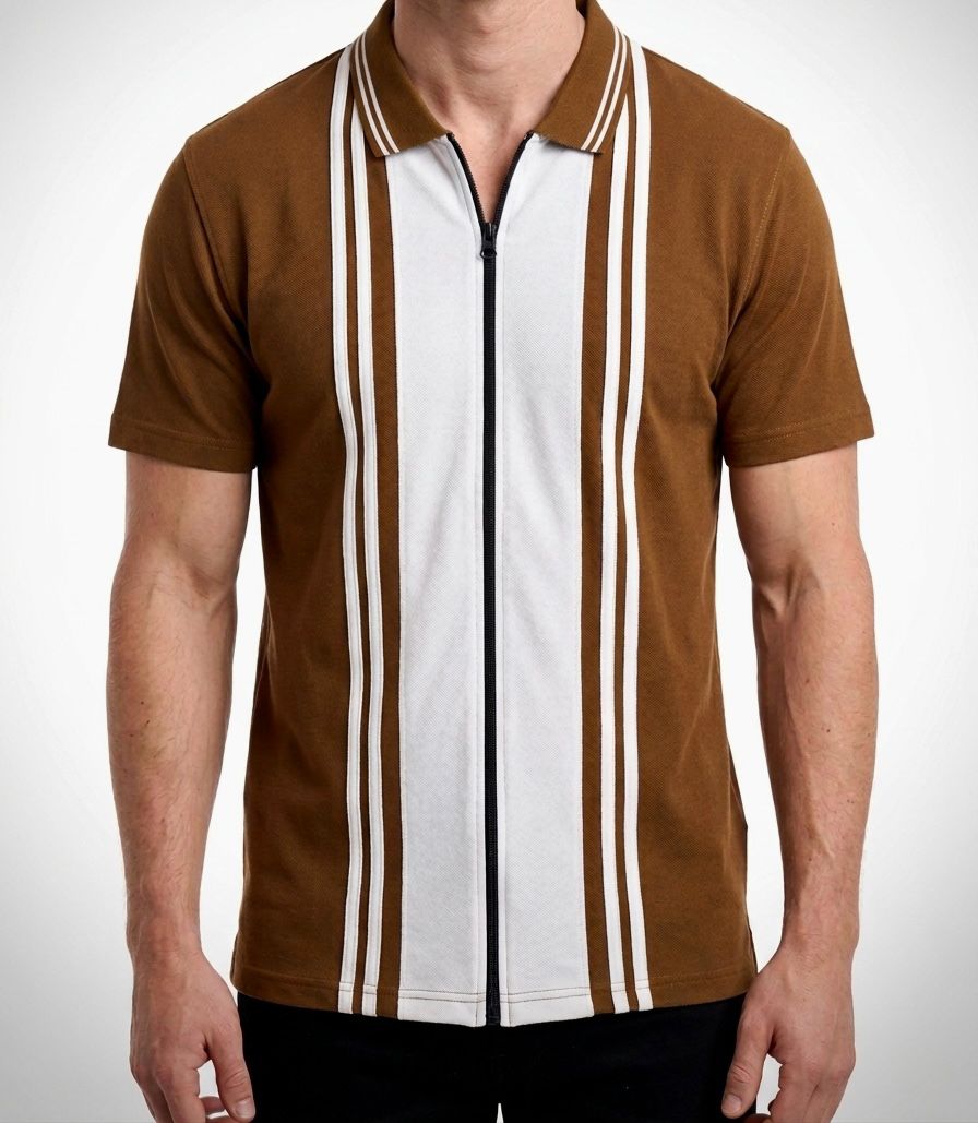 Dual Tone - Zipper Polo Caramel Brown